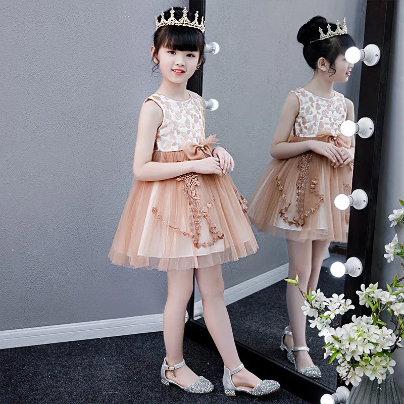 Милая Детская праздничная одежда; детское вечернее платье принцессы; темно-синий сарафан с цветочным узором для маленьких девочек; платье для свадебных мероприятий
