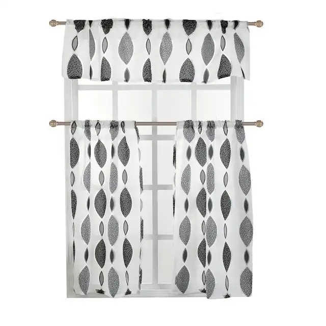 3pcs Set Double Color Pattern Printing Tulle Curtain Window