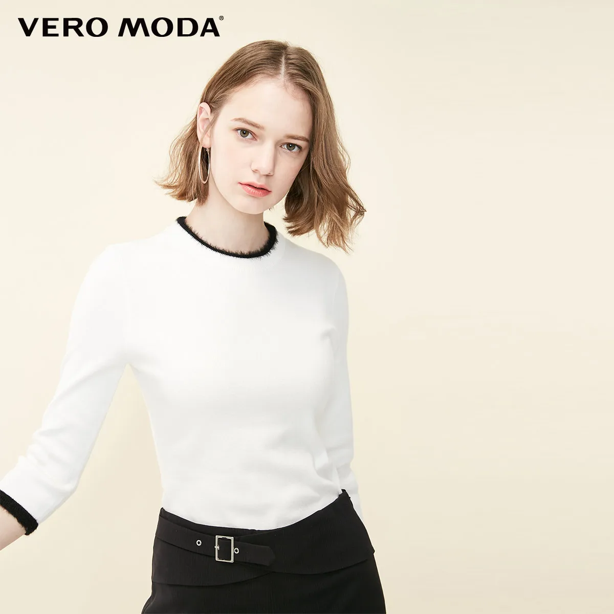 Vero Moda женский круглый вырез минималистичный 3/4 рукава приталенный базовый трикотаж | 319124534