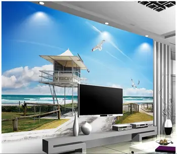 

3d wallpaper custom photo non-woven mural wall sticker Beach watchtowers painting picture 3d wall room murals wallpaper