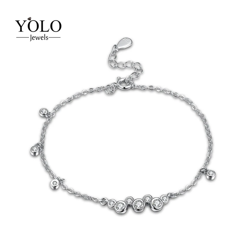 

925 Sterling Silver Trendy Bracelets For Women Round Shape Bracelets with Cubic Zirconia Charm Bracelet Bridal Wedding Jewelry