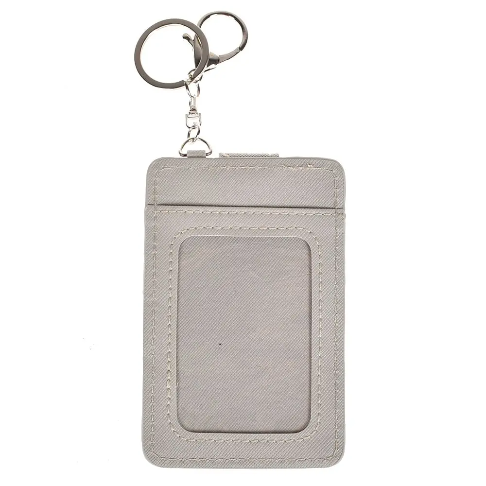 Модные 3 Слои ID держатель для карт из искусственной кожи с отделениями для карточек с брелок для ключей держатели для карт и удостоверений личности карман чехол для Бейджа - Цвет: Серый