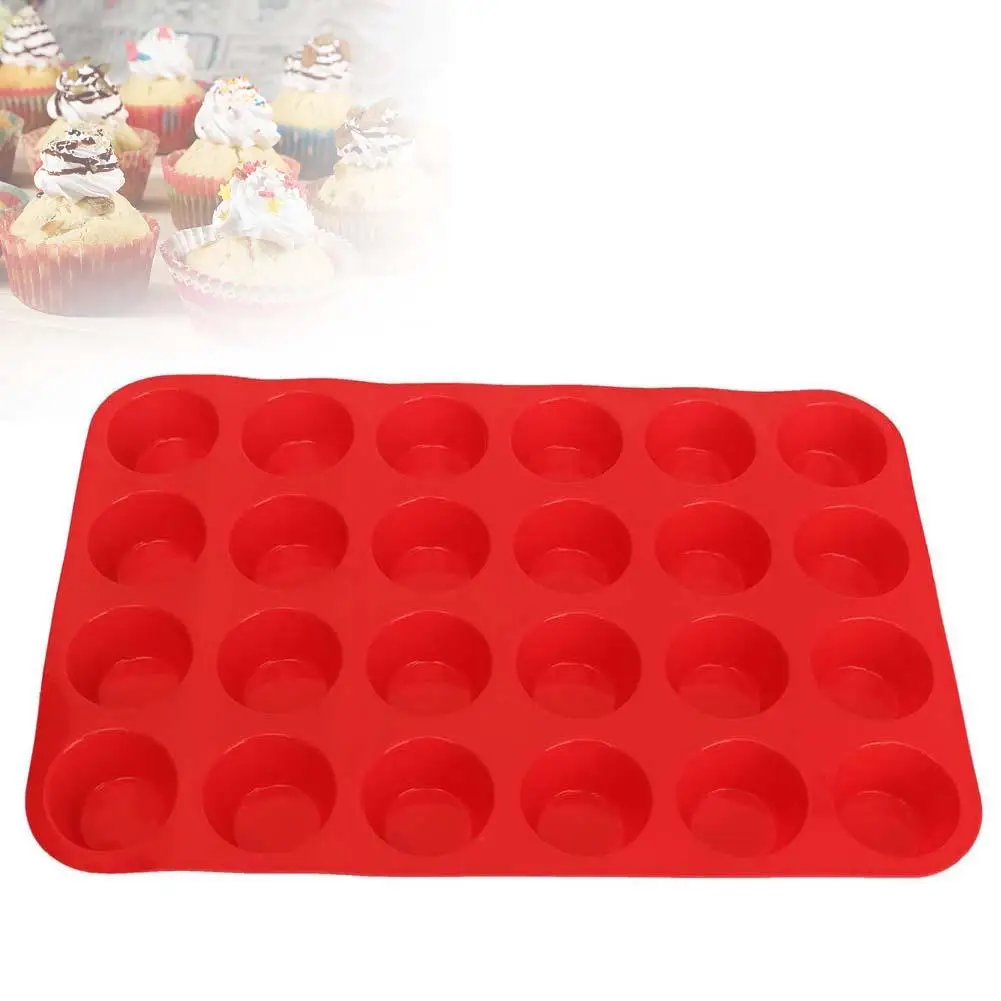 

24 Cavity Mini Muffin Cup Silicone Cookie Cupcake Bakeware Pan Soap Tray Mold Red Cake Mould