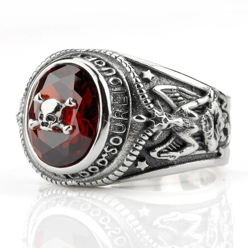 Настоящее 925 пробы Серебряное 30 г кольцо с черепом старый дизайн скелет Красный Циркон Панк Байкер для мистических мужчин тяжелые ювелирные изделия