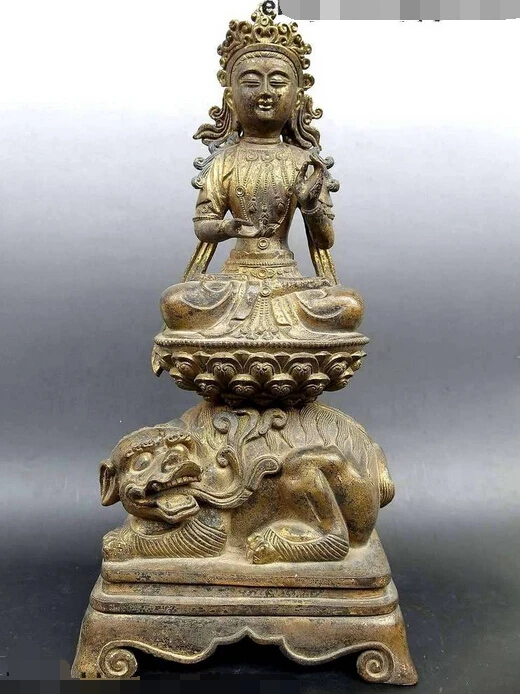 

xd 003404 18" Old pure bronze fine China buddhism Tibet Kwan-yin buddha on Tiger Statue