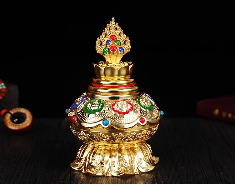 14 см золотое покрытие буддийский восемь благоприятный Лотос Мони Богатство Бог