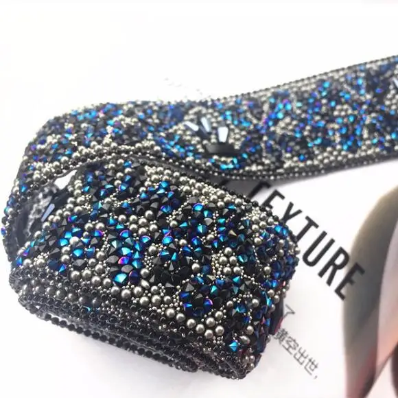 

Dark Blue Gemstone Lace Trim Hot Drilling Lace Clothing Accessories DIY Sewing Rhinestone Beaded Chain Ribbon DIY Lace Applique