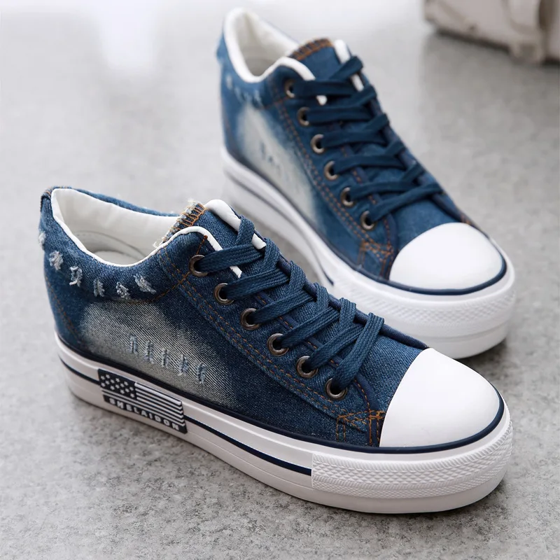 JINBEILEE Canvas Shoes Women's Thick Bottom Increased Denim Student Casual Skateboarding Shoes Leisure sneakers mulheres JINBEILEE Canvas Shoes Women's Thick Bottom Increased Denim Student Casual Skateboarding Shoes Leisure sneakers mulheres