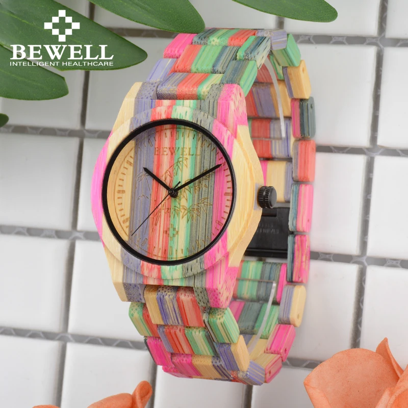 Ceny BEWELL 105DL natura Handmade kolorowe bambusa drewniany zegarek kobiety analogowe moda quartz zegarek na rękę z mieszane kolory darmowa wysyłka