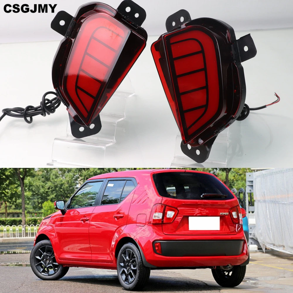 

CSGJMY 2Pcs For Suzuki Ignis 2016 2017 2018 2019 Led Brake Lights Rear Bumper Reflector Driving Lamp Braking 12V Waterproof