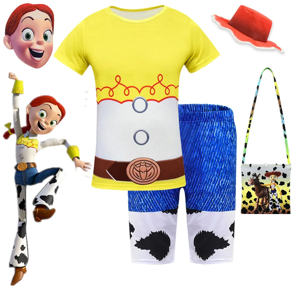 

Kids Clothing Toy Story 4 Jessie Woody Cosplay Costume Toy Story Christmas Halloween costume for kids+Jessie hat mask bag sets