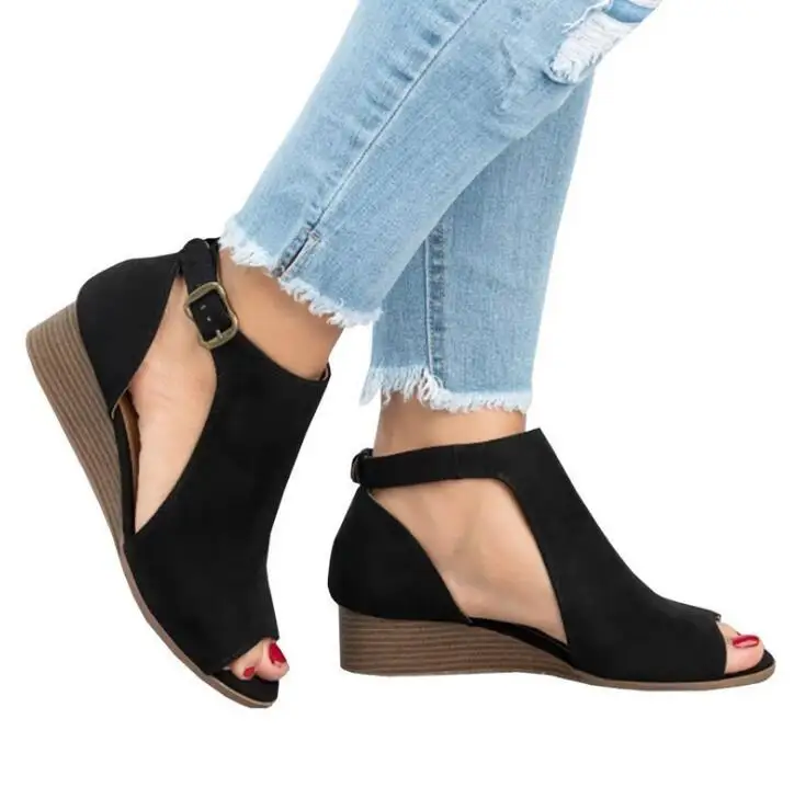 XDA Zapatos mujer, женская обувь на танкетке, обувь сандалии римские женские сандалии на среднем каблуке; женские; Летняя женская обувь с открытым носком, из замши с пряжкой; женская обувь