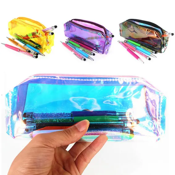 Four Style Fluorescent Pencil Case Shiny PU PencilsBags Kawaii Girl Capacity School Supplies Stationery Cosmetic Bag New