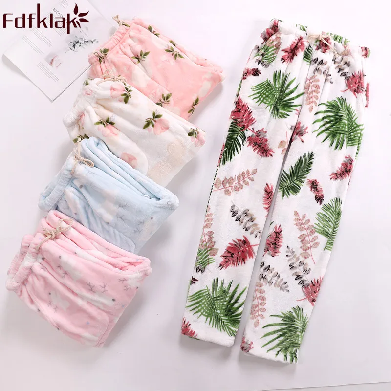 

Fdfklak Winter new flannel women's home pants lounge wear sleep bottom trousers women warm pajama pants sleepwear pants Q1451