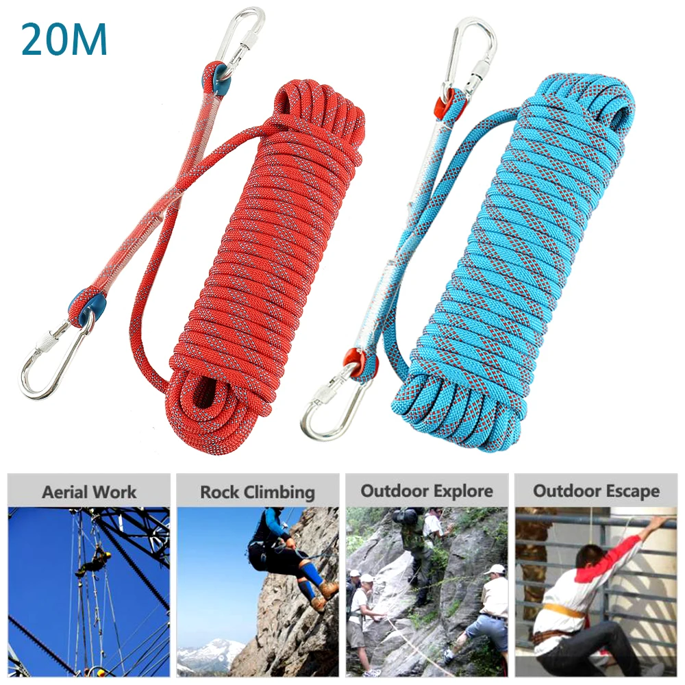 

Outdoor Rock Climbing Rope Survival Fire Escape Safety Equipment Carabiner Length 20m Diameter 10mm camping mountaineering