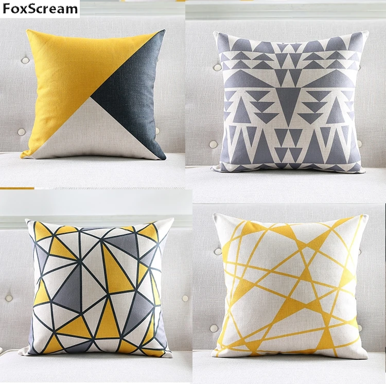 

Nordic Cushion Yellow Decorative Pillows Grey Geometric Cushions Covers Home Decor Throw Pillow Case Pillowcase for Sofa 45x45cm