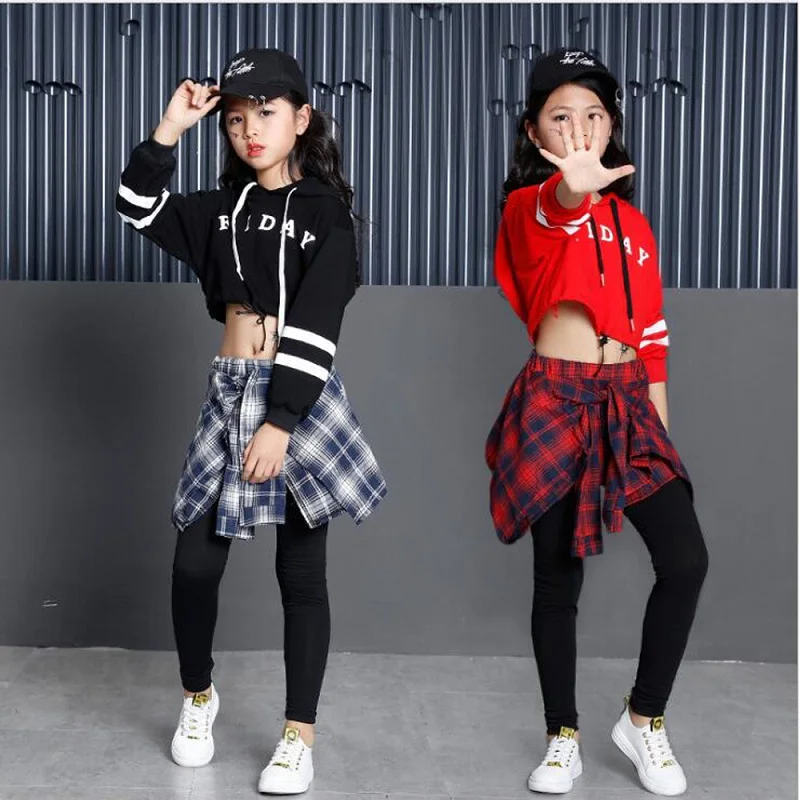

Girls Outfits Ballroom Jazz Hip Hop Dancing Costumes Kid Modern Party Show Clothing Children Hoodie+Pants Dancing Wear set 3-16T