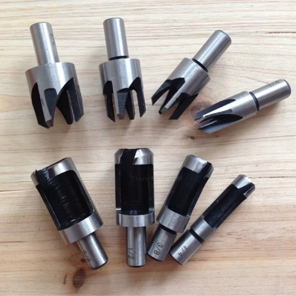 8pc Sae Wood Plug Hole Cutter Dowel Maker Cutting Tools Plug Chamfer