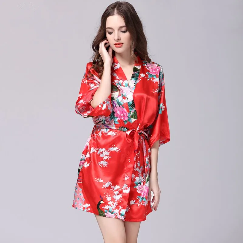 Светильник синий китайский Для женщин шелковый халат кимоно банное платье Модная женская ночная рубашка Mujer Pijama Размеры S M L XL XXL XXXL Xsz026G - Цвет: Красный