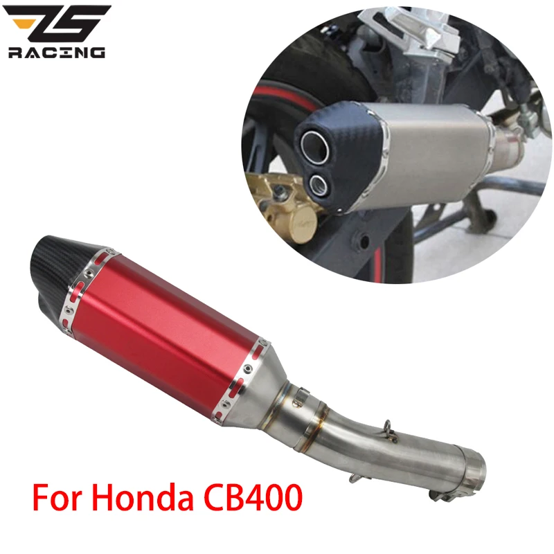 ZS Racing 35-51 мм Akrapovic универсальный глушитель выхлопной трубы мотоцикла+ средняя труба круглый глушитель Набор для Honda CB400 Slip-On