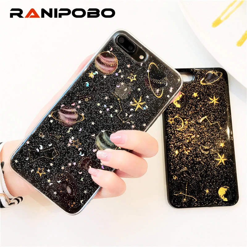 

Shining Glitter Space planet phone Cases For iphone 6 6S Plus 7 7Plus 8 8Plus Fashion Bling Star Soft silicon back cover