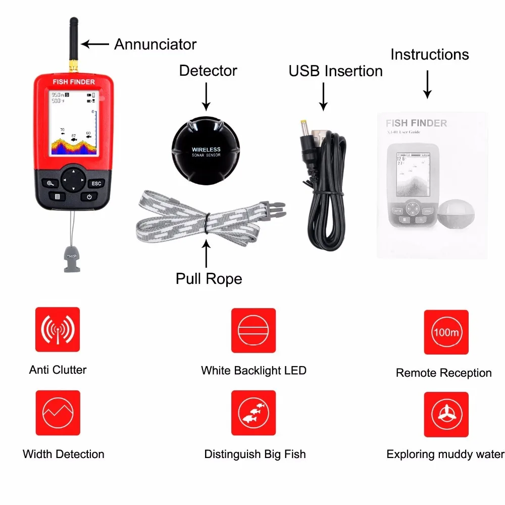  Upgraded Fishfinder wireless fish finder Fish Alarm Portable Sonar sensor Fishing lure Echo Sounder