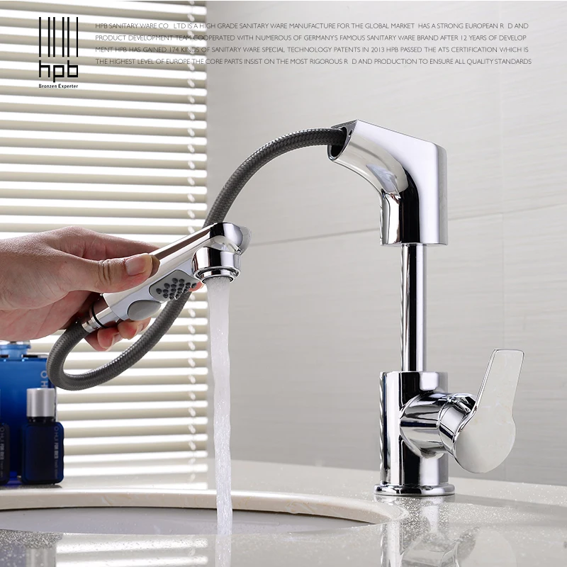HPB Pull Out Lifting Bathroom Faucet Brass Bathroom Sink Mixer Single Handle Dual Pattern Spout 360 Rotation Design HP3048 HPB Pull Out Lifting Bathroom Faucet Brass Bathroom Sink Mixer Single Handle Dual Pattern Spout 360 Rotation Design HP3048
