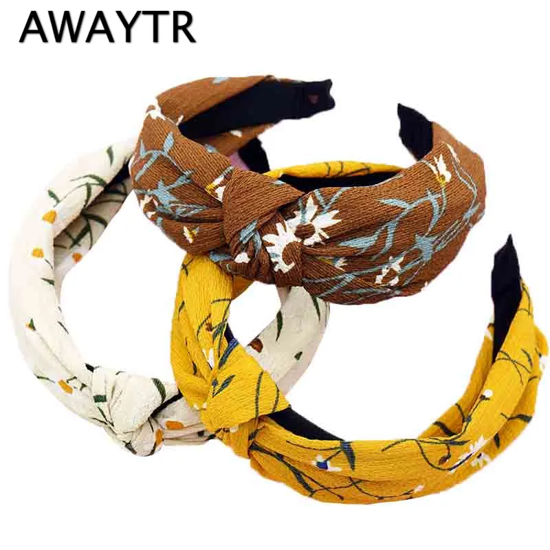 

AWAYTR Bohemian Summer Daisy Flower Print Headband Girls Hairband Ethnic Elastic Knot Turban Cotton Head wrap Hair Accessories