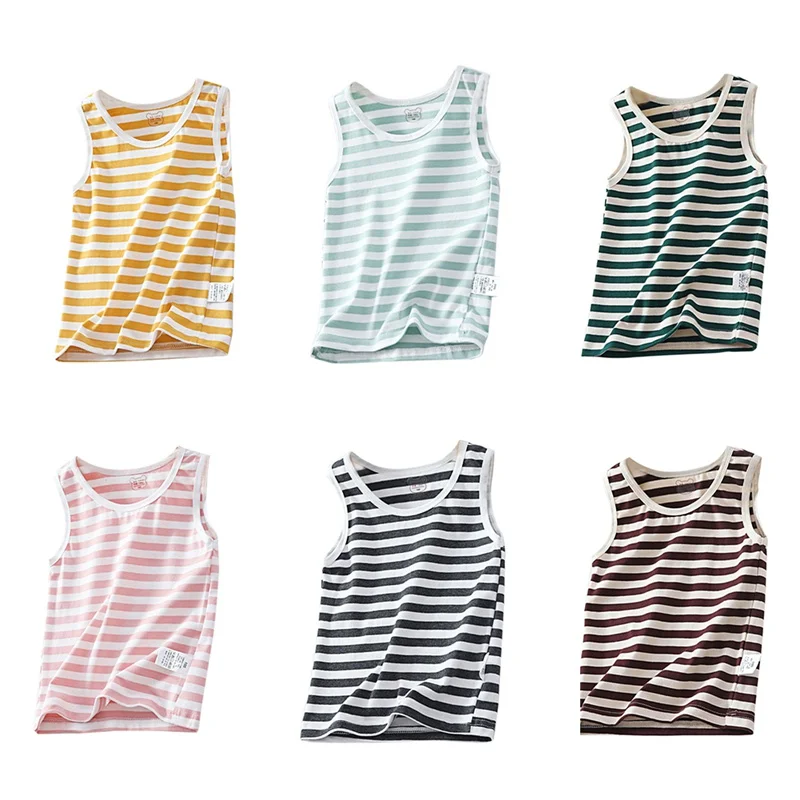 

Kids Underwear Model Cotton Girls Stripe Tops Solid Color Girls Vest Children Singlet Tops Undershirt for 2-7 Years