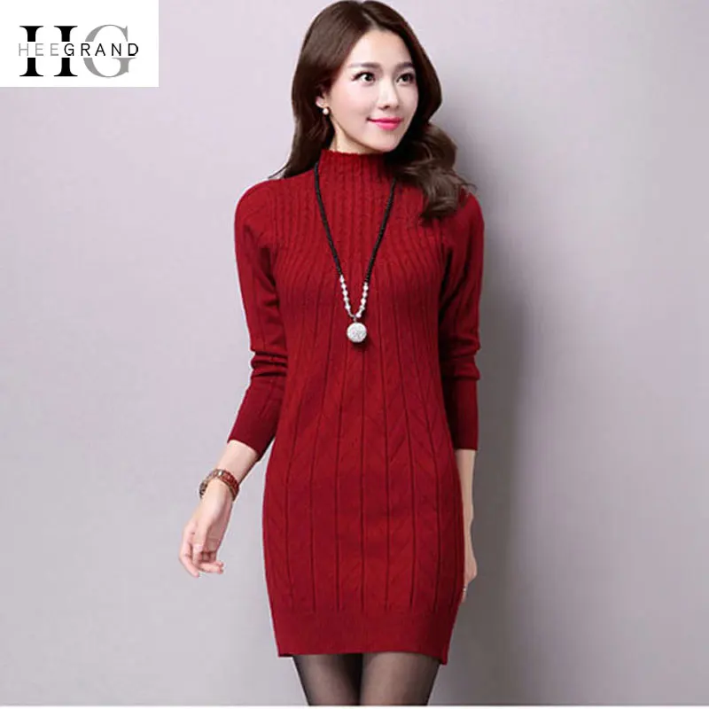 

HEE GRAND Knitted Bodycon Sweater-Dresses for Women 2018 Autumn Elegant Office Ladies Sweaters Turtleneck Slim Pullovers WZQ298