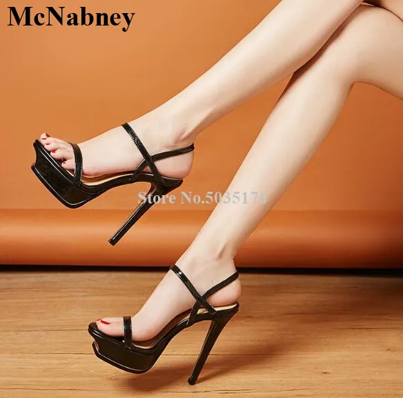 

McNabney High Platform Stiletto Heel Women Sandals Fashion Thin Heel Solid Peep Toe Sandals Ankle Strap High Heels Women Shoes