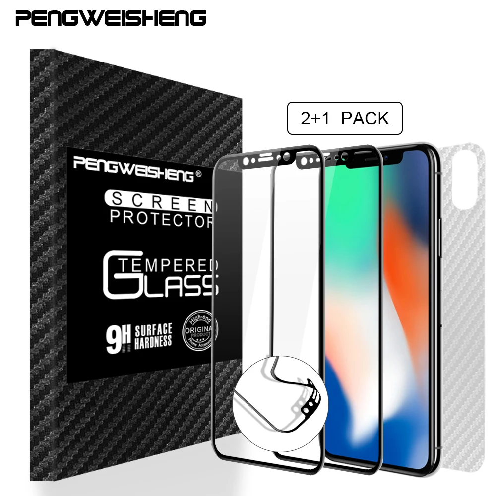 [Luxury Wooden pack]2+1pack Soft Curved Edge Screen Protector For iPhone X 10 Full Cover Tempered Glass Protective Glass
