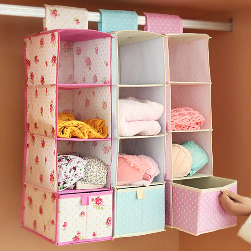 

New 4 Cell hanging wardrobe storage box with drawer non-woven Organizer Bag basket for Underwear Sorting Clothing Shoe Jeans