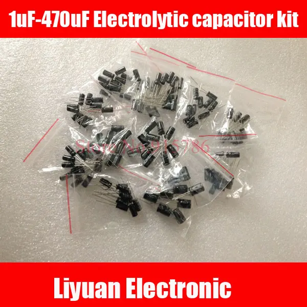 

120pcs 12 value 1uF-470uF Electrolytic Capacitor Package Electrolytic capacitor kit 1UF 2.2UF 3.3UF 4.7UF 10UF 22UF 33UF 470UF
