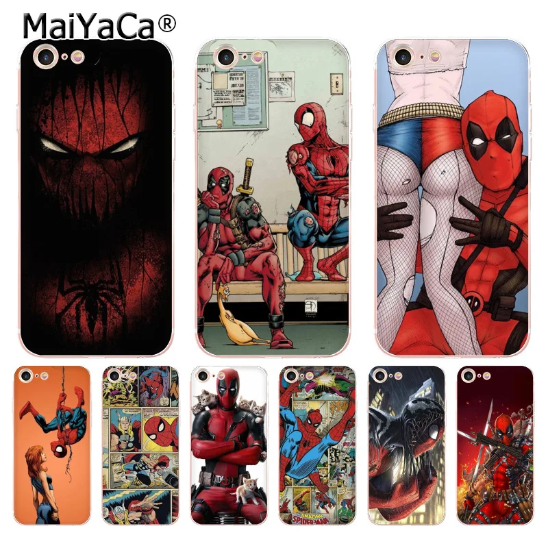 

MaiYaCa Deadpool & Spiderman soft tpu phone case cover for Apple iPhone 8 7 6 6S Plus X 5 5S SE 5C 4 4S case funda
