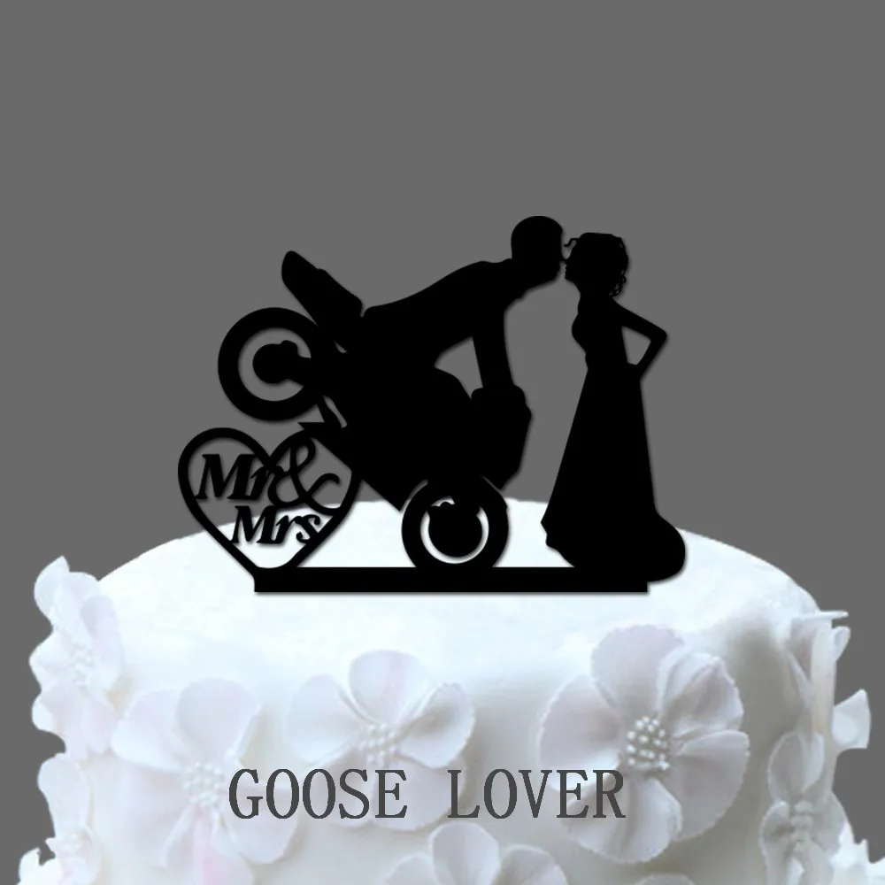Мотокросс украшения торта, мотоцикл торт Топпер Жених и невеста силуэт мистер и миссис акрил свадебный торт Декор