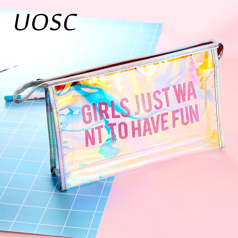 UOSC ليزر قابل للنقل مستحضرات التجميل حقيبة إلكتروني شفافة بسيطة المكياج المحمولة حقيبة سفر للتجميل واضحة الحقيبة ماكياج المنظم