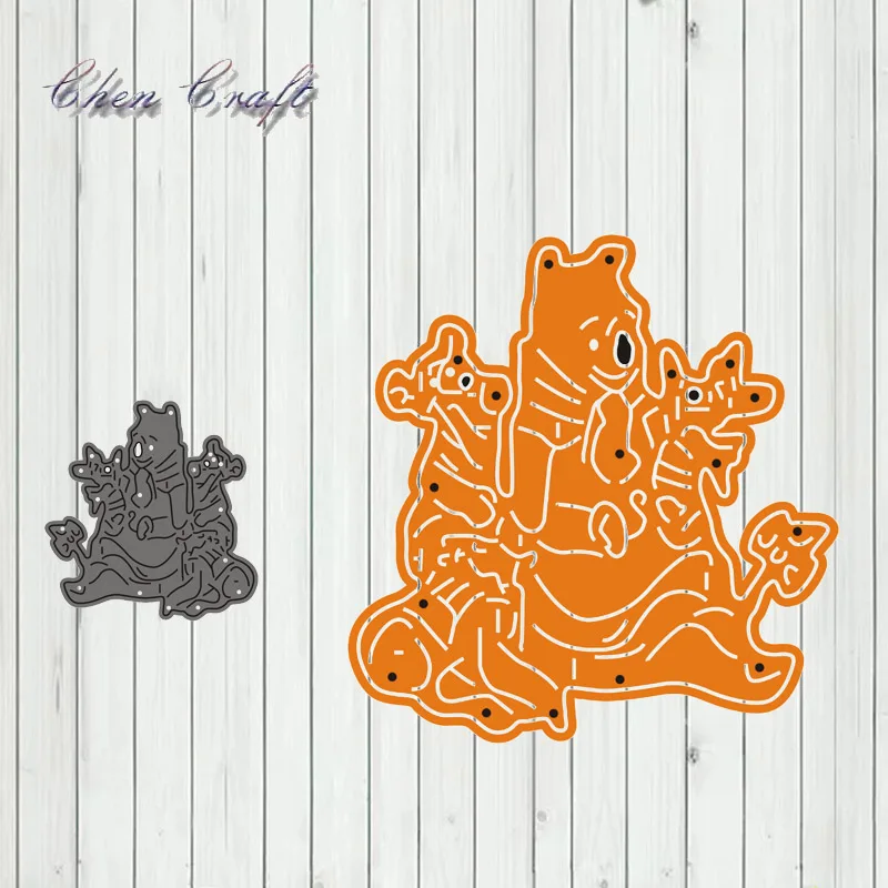 

Bear holding two little tigers metal cutting dies cut die frame Scrapbook paper craft knife mould blade punch stencils dies