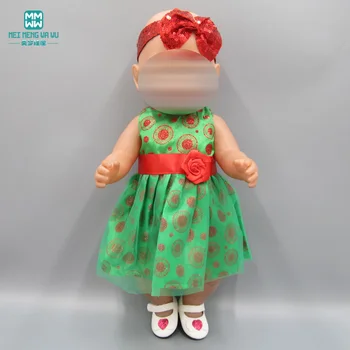 

Clothes for dolls fits 43cm new born doll accessories fashion green Christmas dress + baby hair band
