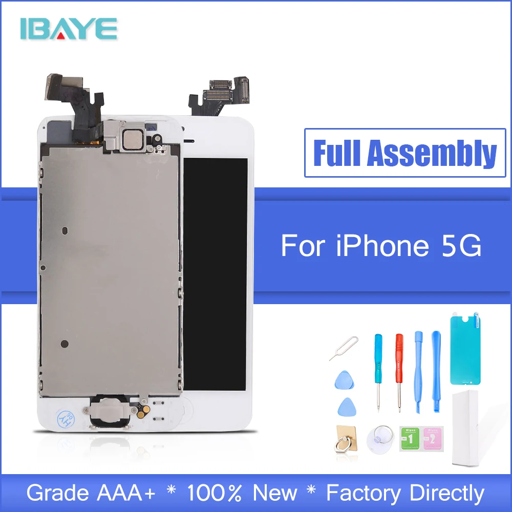 

White For iPhone 5 Display LCD for iphone5 5g Touch Screen lcd frame+home Button+front camera speaker Assembly Replacement +Tool