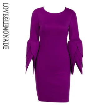 

LOVE & LEMONADE Purple Round Neck Flares Thick Air Layer Fabric Dress LM1470