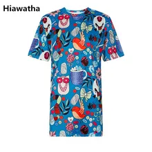 Hiawatha, летние топы, футболки, Harajuku стиль, сова, цифровая печать, длинная футболка, свободная, o-образный вырез, короткий рукав, футболки для женщин T4399