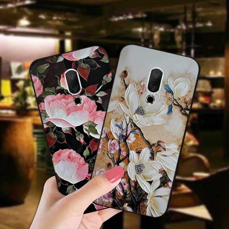 

3D Relief Flower Case For Meizu V8 Pro X8 M8 Mote Luxury Flowers Soft Black Cover For Meizu 15 16 th Plus 16X M15 15 Lite Cover