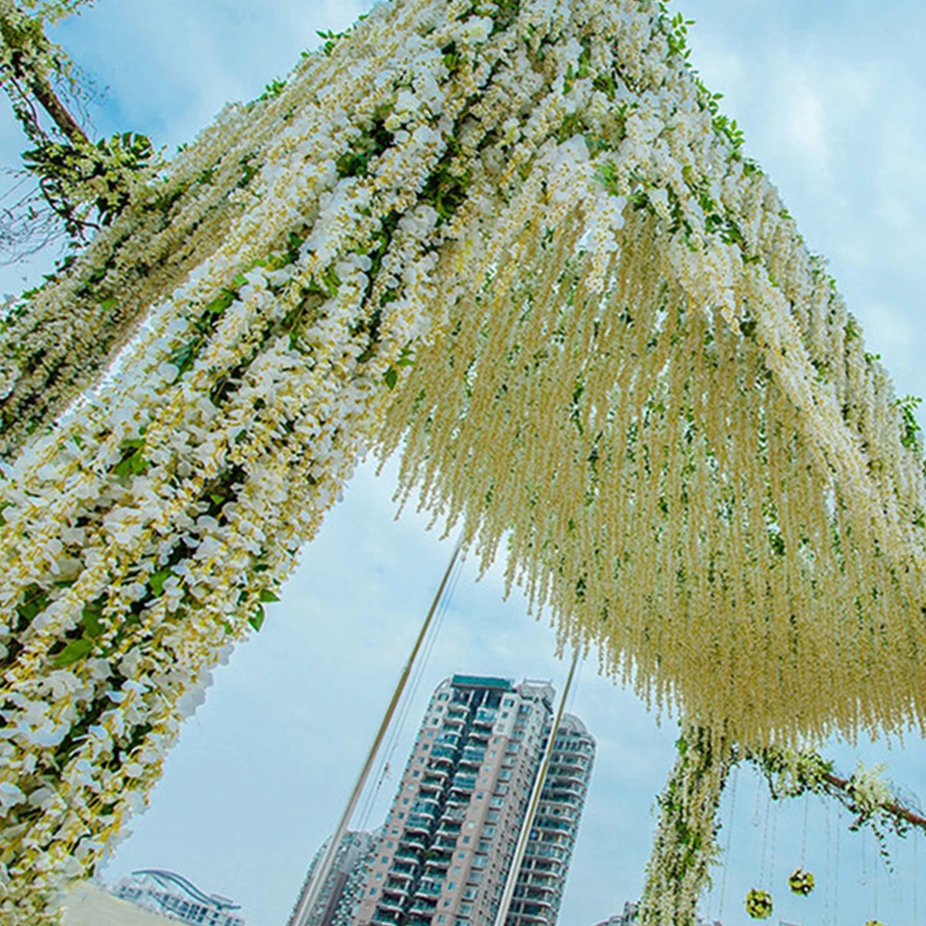 12pcs/Set Artificial Silk Wisteria Flower Vines Hanging Rattan Bride Flowers Garland For Home Garden Hotel Decor Wedding Decor