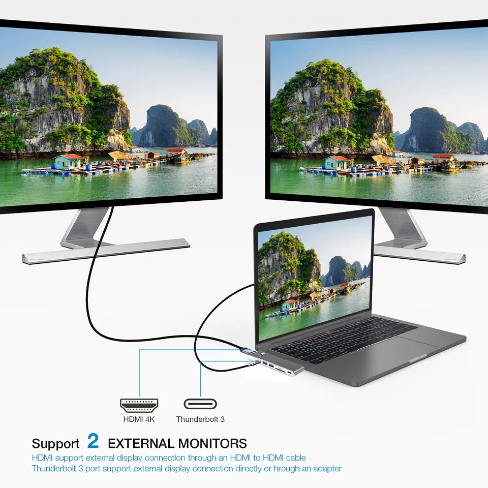 DZLST USB C концентратор для MacBook Pro Dual USB-C концентратор с HDMI 4K кард-ридер USB 3,0 для DELL type C концентратор Thunderbolt 3 адаптер