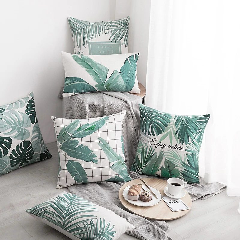 DecorUhome النباتات الاستوائية أوراق النخيل الشمال غطاء الوسادة الأخضر يترك Monstera كيس وسادة المنزل أريكة وسادة للديكور DecorUhome النباتات الاستوائية أوراق النخيل الشمال غطاء الوسادة الأخضر يترك Monstera كيس وسادة المنزل أريكة وسادة للديكور