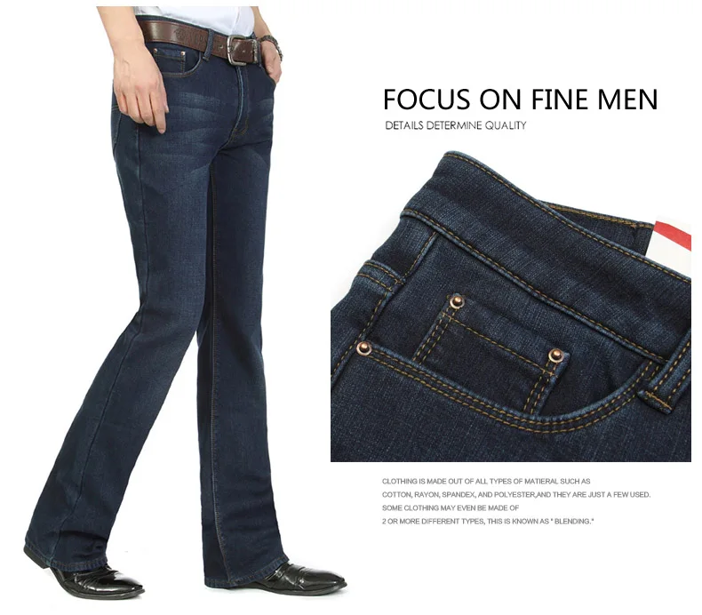Высокое качество зима новые мужские Умные повседневные джинсы из флиса клеш бизнес расклешенные брюки плюс размер бархатные брюки - Цвет: dark blue 313