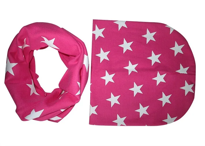 Bnaturalwell модная Круглая Шапка со звездами набор шапки и шарфа комплект из 2 предметов шапка для малыша Детская Весенняя теплая вязаная шапка 1 комплект H773D - Цвет: Hot pink  H773