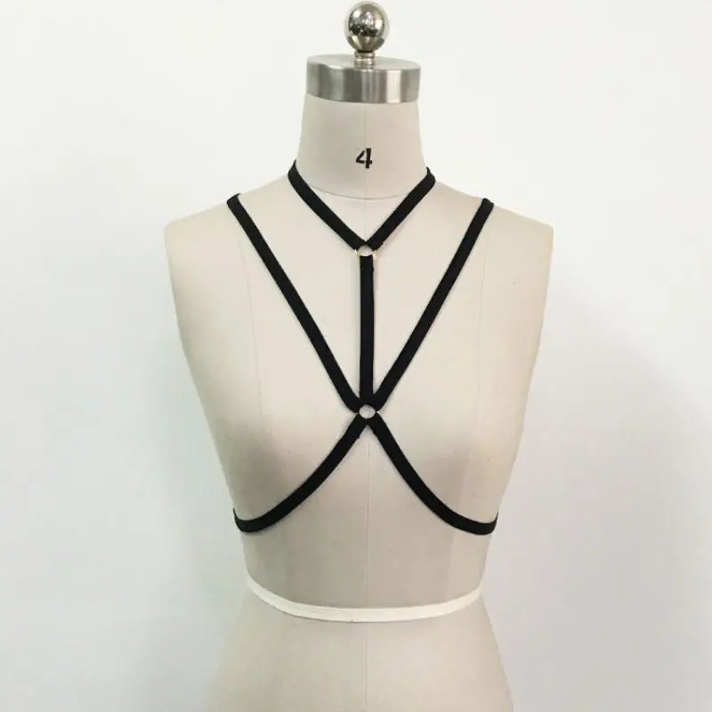 2018 Binding Harness Bra Sexy Pastel Goths Collar Strappy Under Bust Body Bondage Lingerie Top Stockings Belt Female