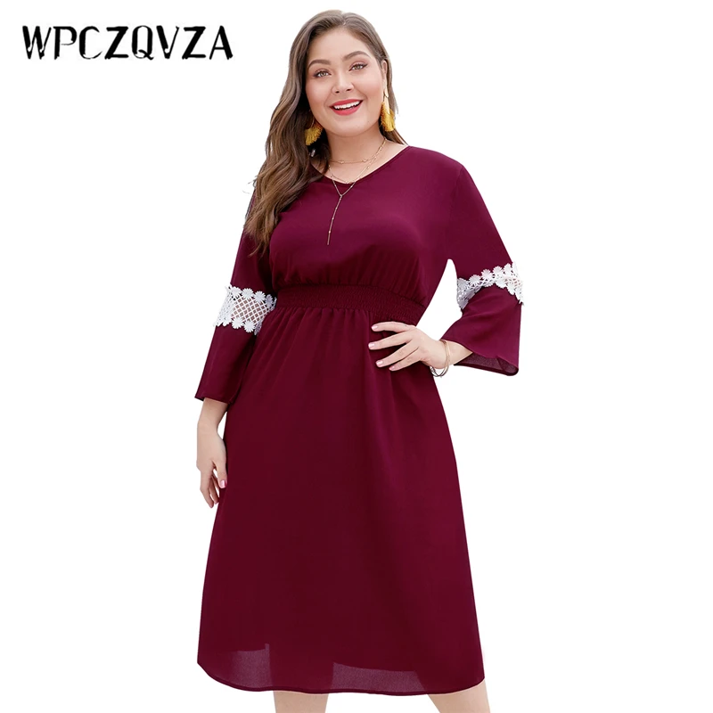 WPCZQVZA Новое поступление Большие размеры женские классические платья с v-образным